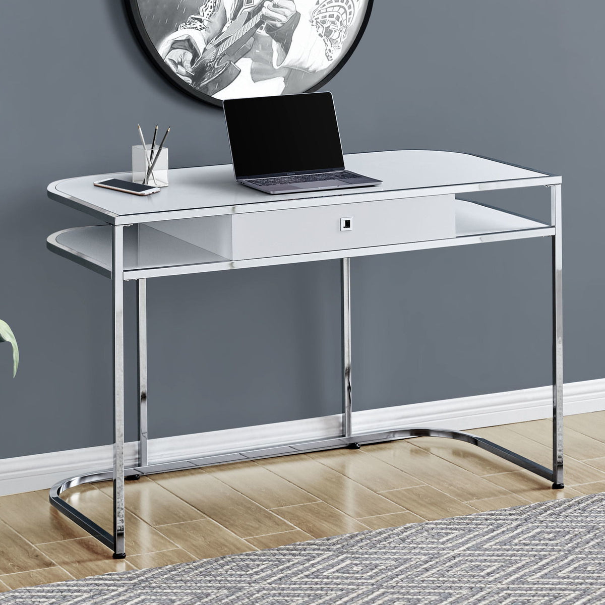 Computer Desk For Home Office, Laptop, Storage Drawers, Contemporary And Modern - White