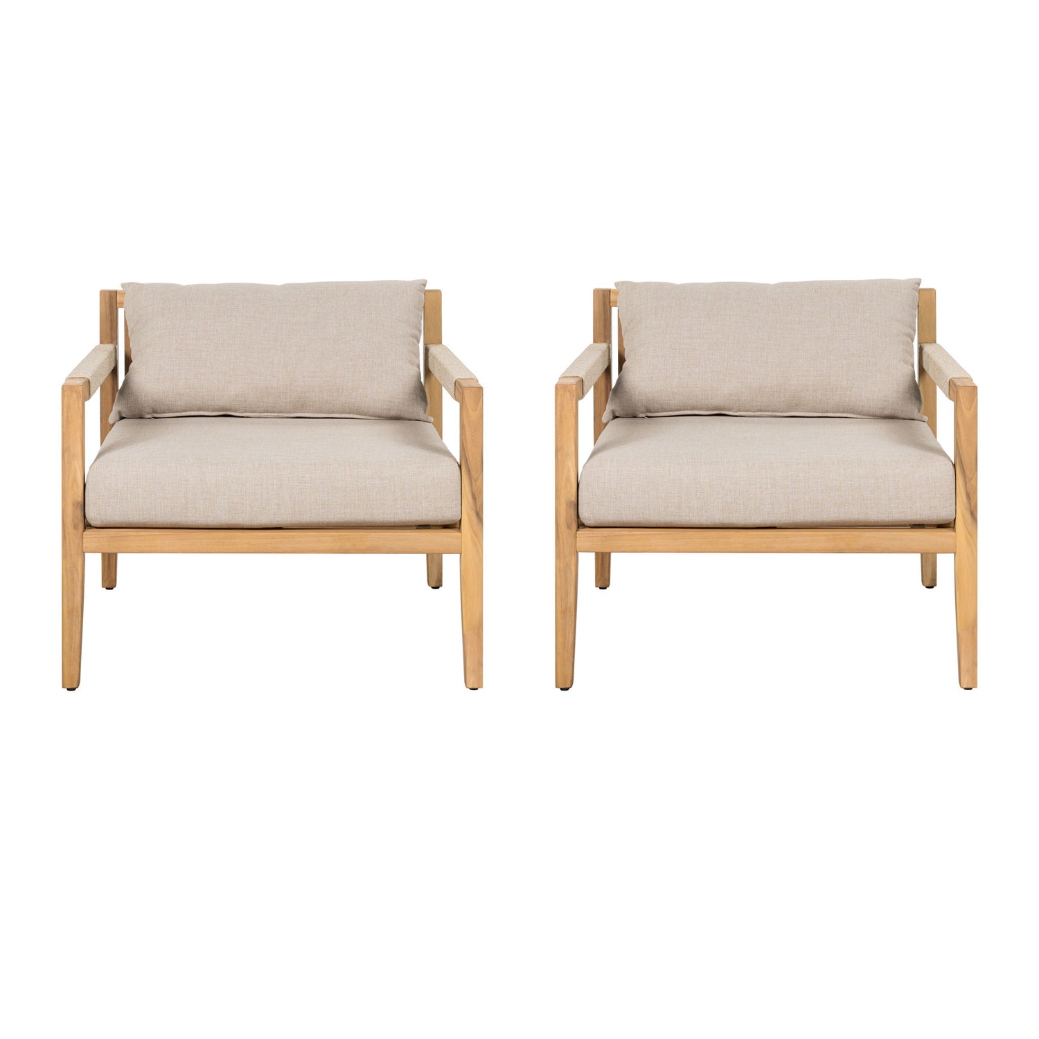 Rope Outdoor Leisure Chair (Set of 2) - Acacia Wood / Beige