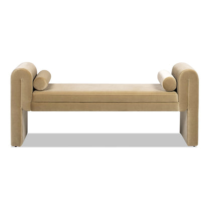 Mason - Arched Arm Bench With Bolster Pillows - Camel Brown Beige