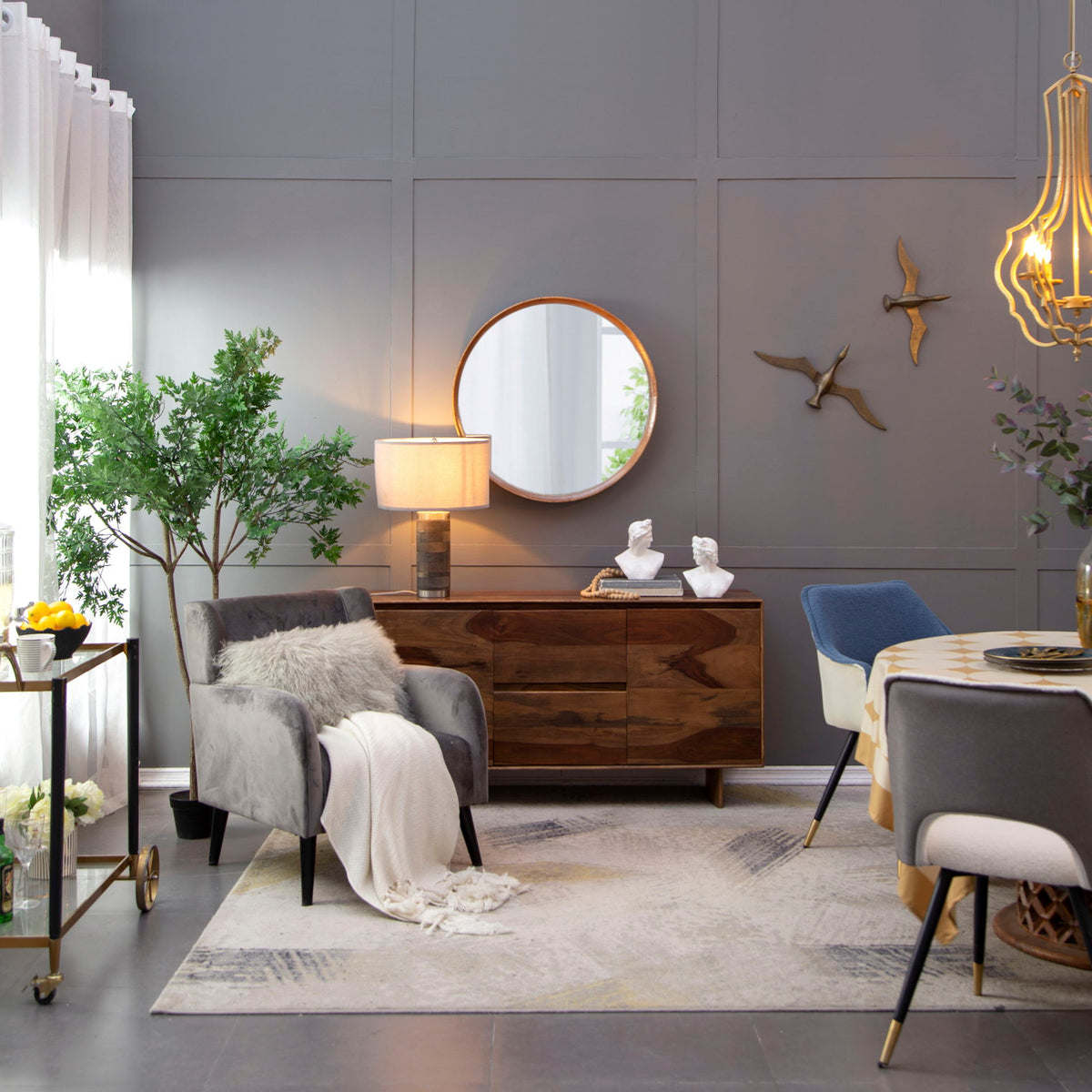 Round Wood Mirror, Wall Mounted Mirror Home Decor For Bathroom Living Room