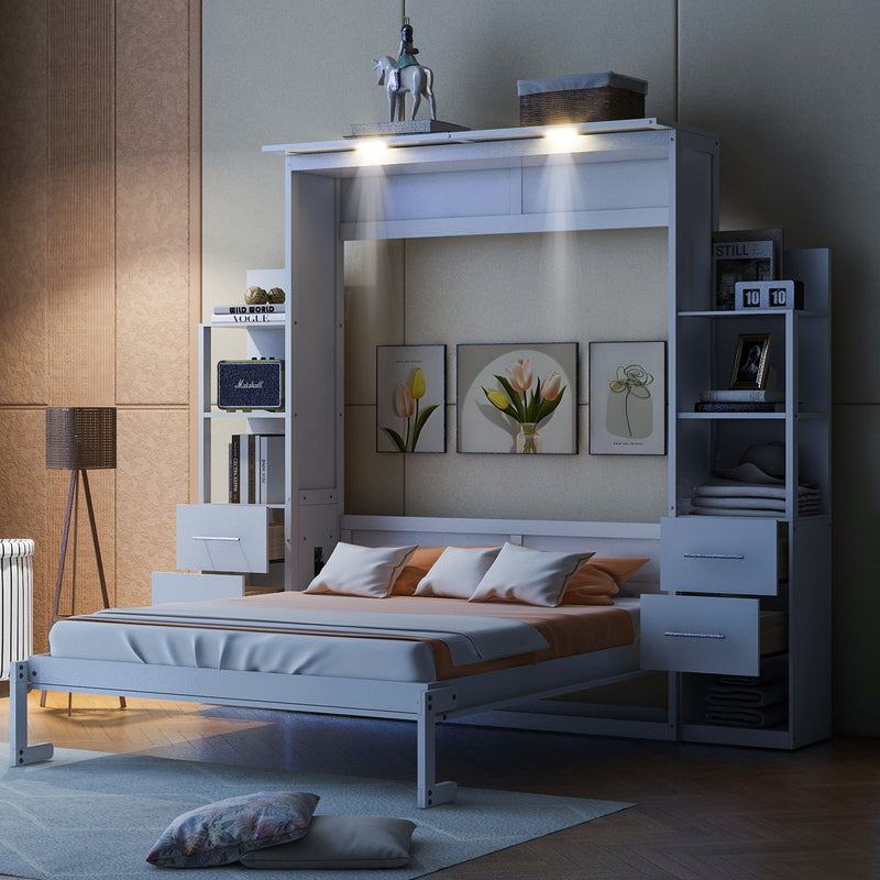 Murphy Wall Bed With Shelves, Drawers And LED Lights