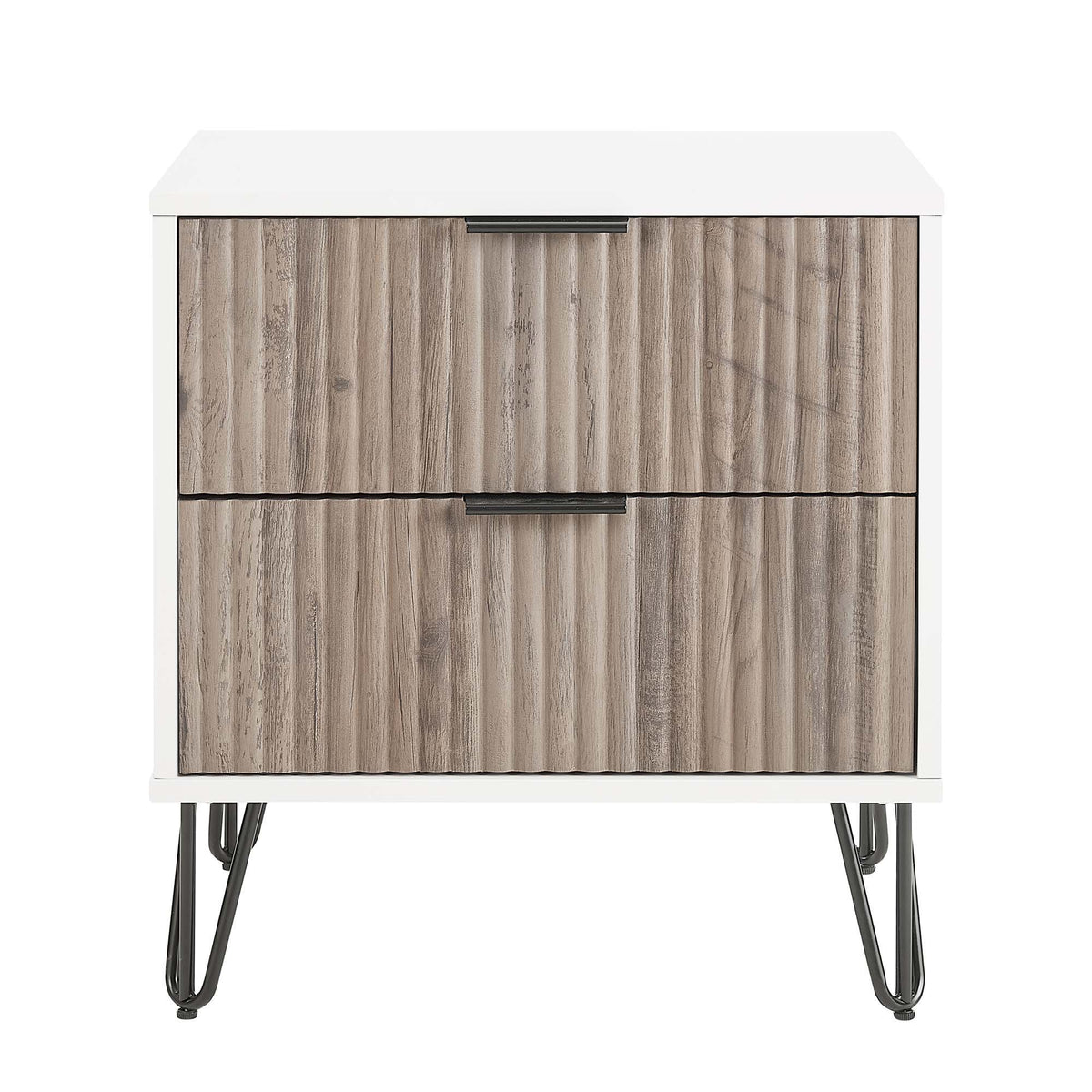 Dumbo - Fluted 2-Drawer Nightstand - Rustic Gray And White