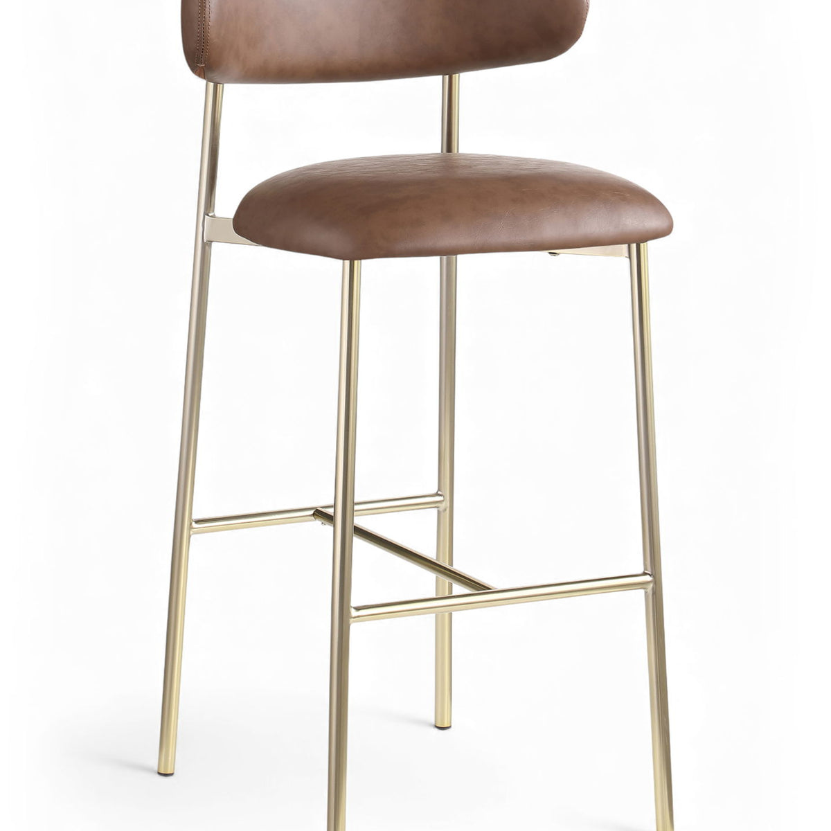 Lupita - Vegan Leather Upholstered Bar Stool With Brushed Gold Frame (Set of 2)
