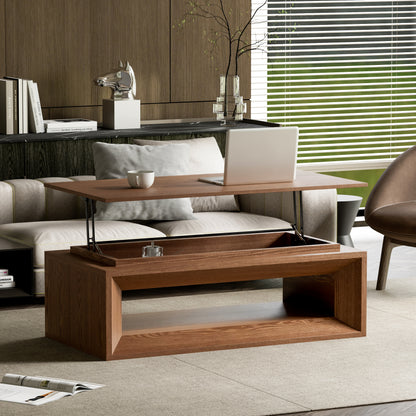 Lift-Top Coffee Table Hidden Compartment Wood Veneer Walnut 43.3-inch