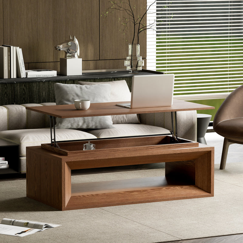 Lift-Top Coffee Table Hidden Compartment Wood Veneer Walnut 43.3-inch