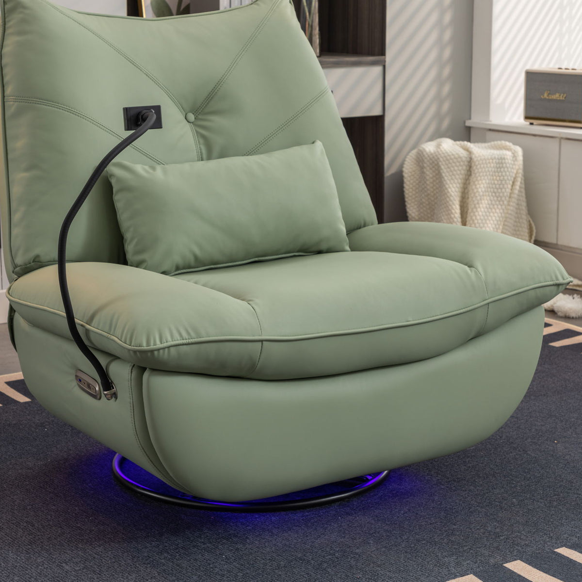 270 Swivel Glider Recliner Chair, Power Recliner Rocking Chair, USB Port Charge For Nursery Chair With Atmosphere Lamp For Living Room Bedroom Apartment