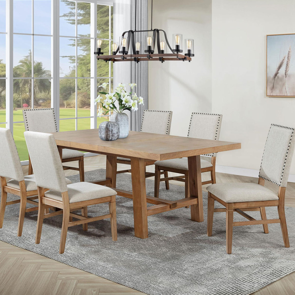 Middleton 7-piece Extension Leaf Dining Set Brown and Beige