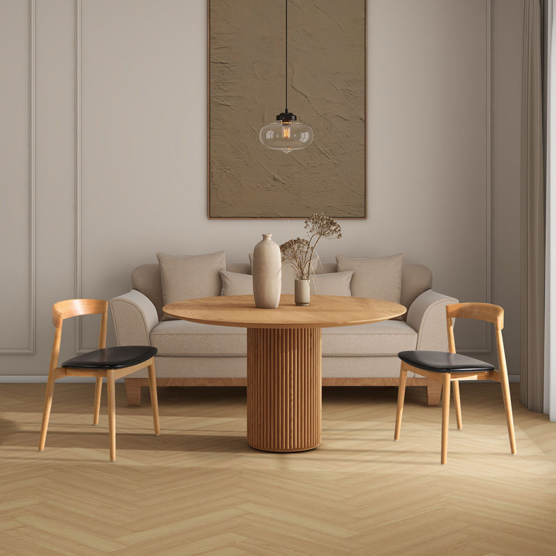 Raven - Stacking Sculpted Oak Dining Chair - Warm Natural Brown / Black