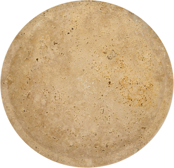 Beige travertine round bowl surface close-up with natural speckles