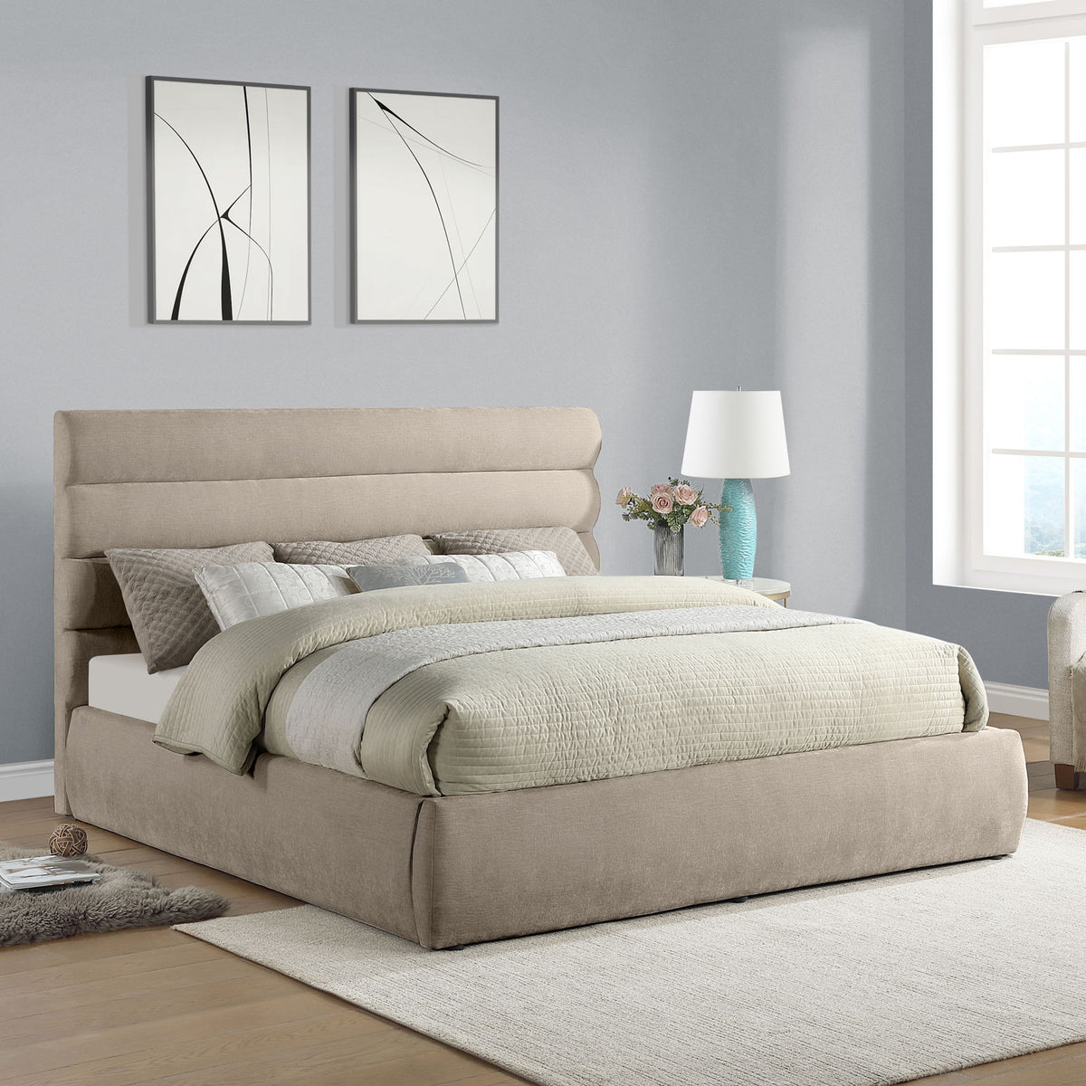 Adam - Chenille Fabric Bed With 52" Headboard