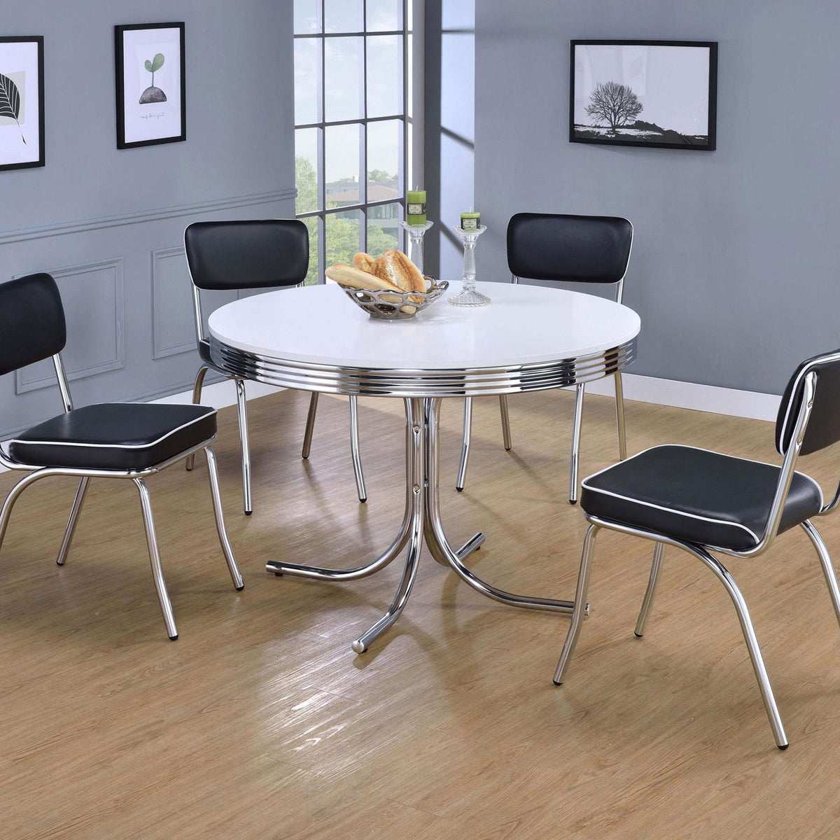 Retro 5-piece Round Dining Table Set White and Black