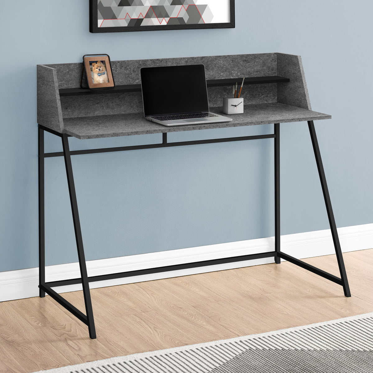 Computer Desk For Home Office, Laptop, Storage Shelves, Marble Look Contemporary & Modern