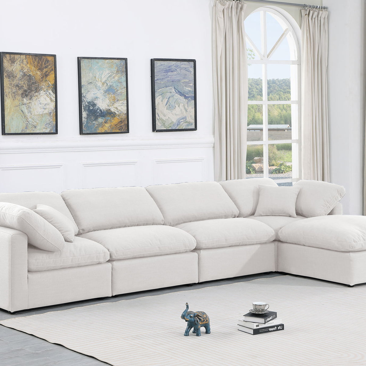 Indulge - Linen 5 Piece Modular Sectional With Chaise - White