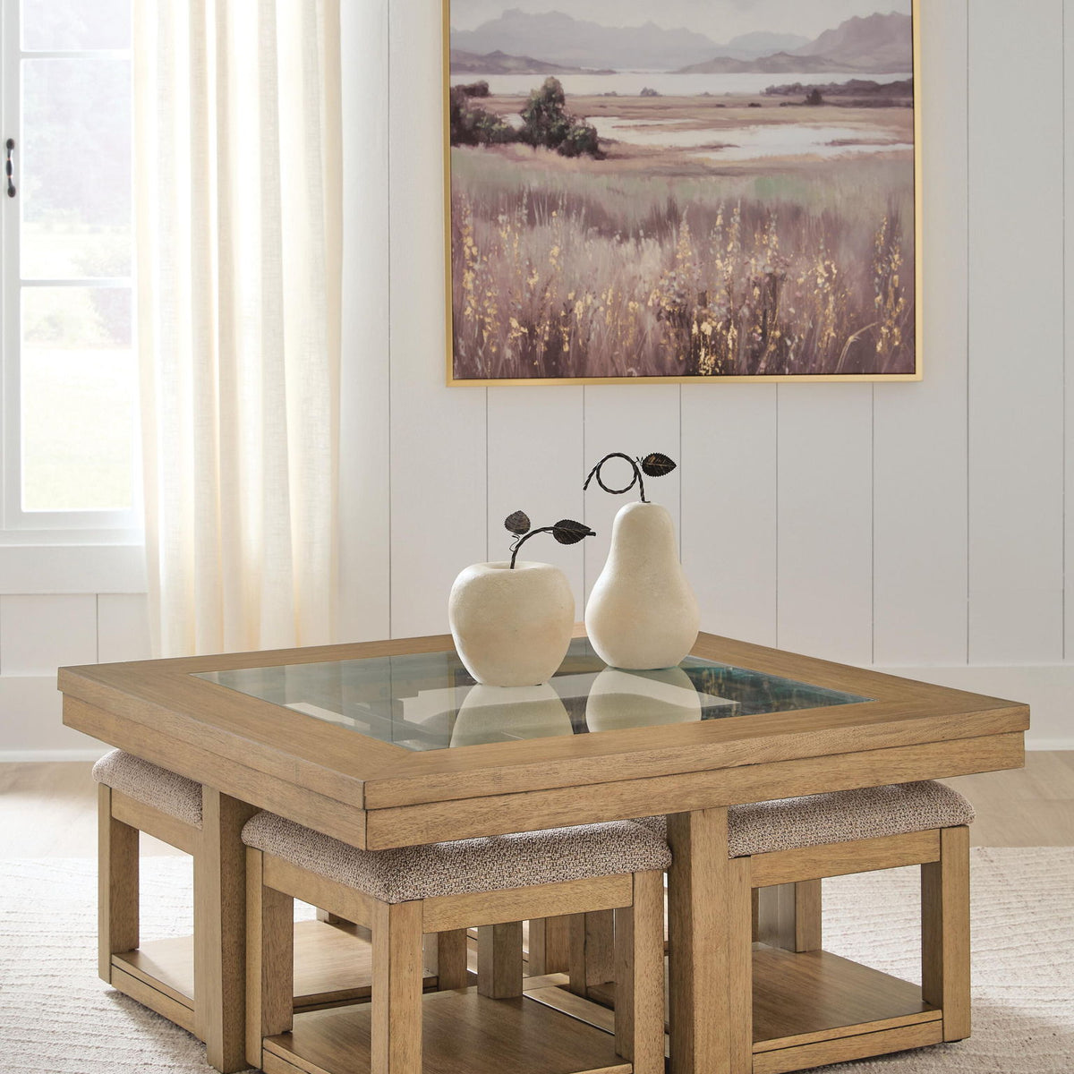Wittenmyer - Cocktail Table With 4 Stools (Set of 5) - Natural / Black