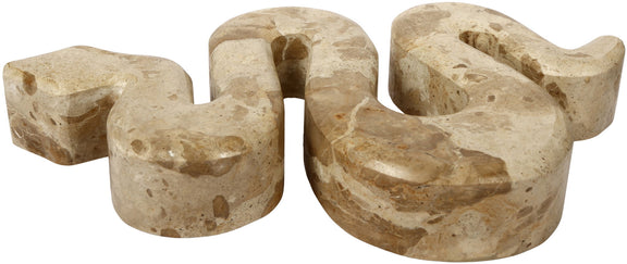 Beige marble tabletop object with rounded carved shapes and curved cutouts