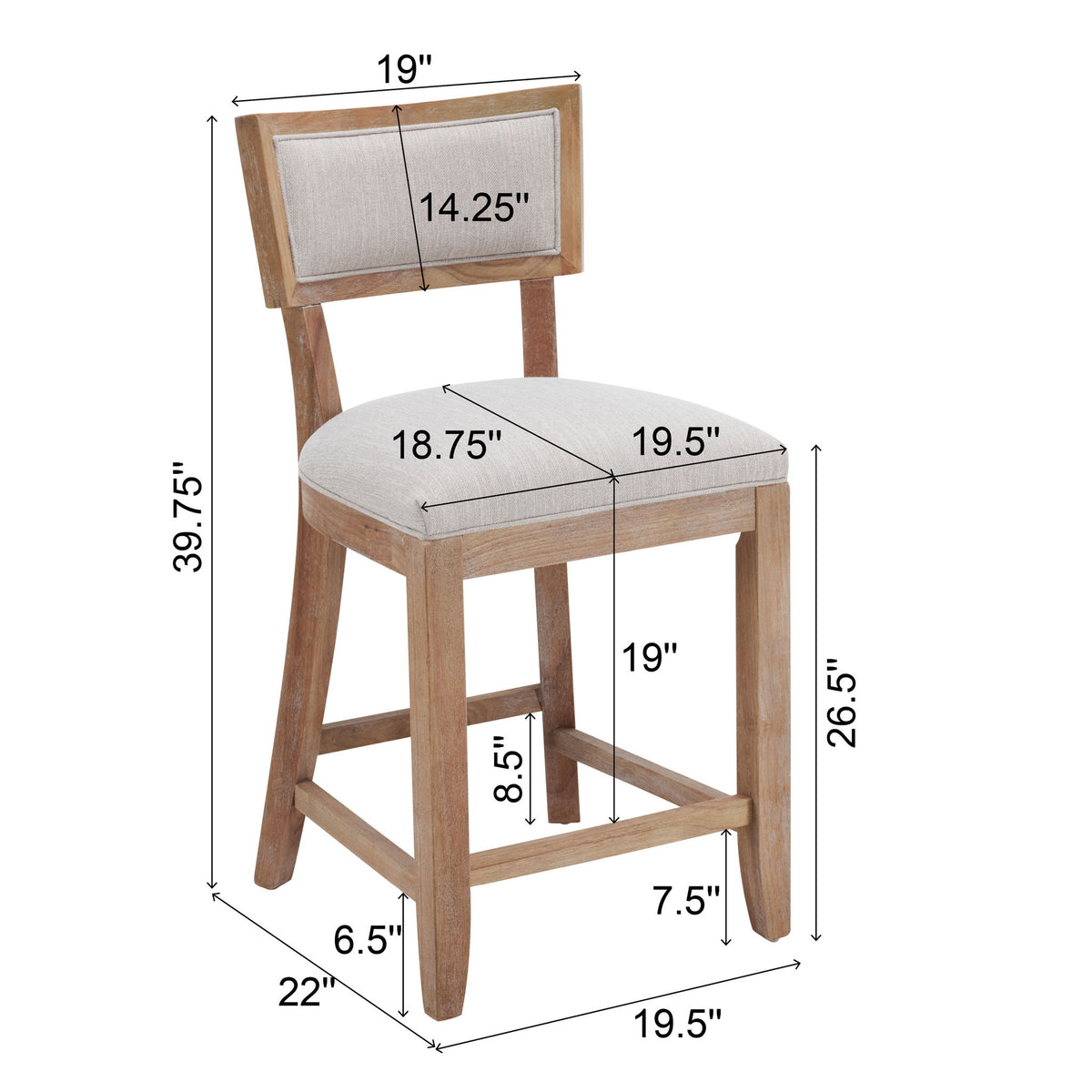 Upholstered Counter Height Bar Stools With Comfy Back (Set of 2)