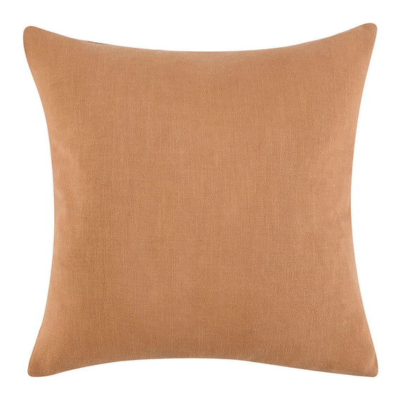 Square woven throw pillow in hazel brown, solid textured fabric