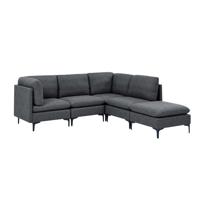 Dark gray upholstered modular sectional with chaise seat and tall legs