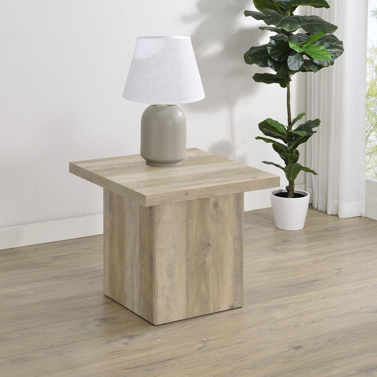 Devar Square Engineered Wood End Table Distressed Pine