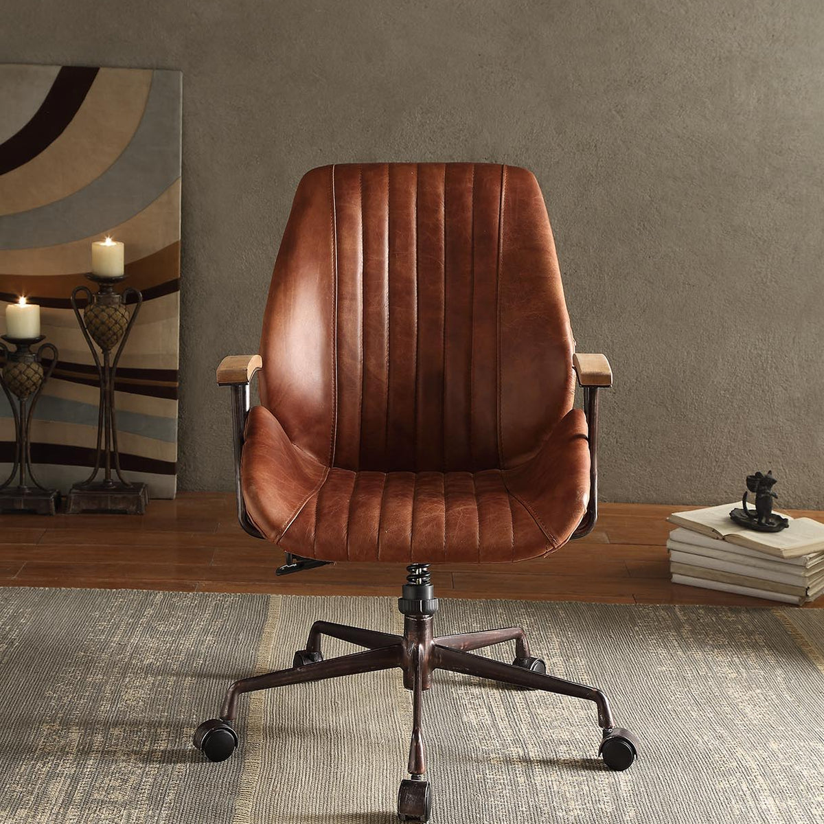 Brancaster - Aluminum Top Grain Leather Office Chair - Coffee