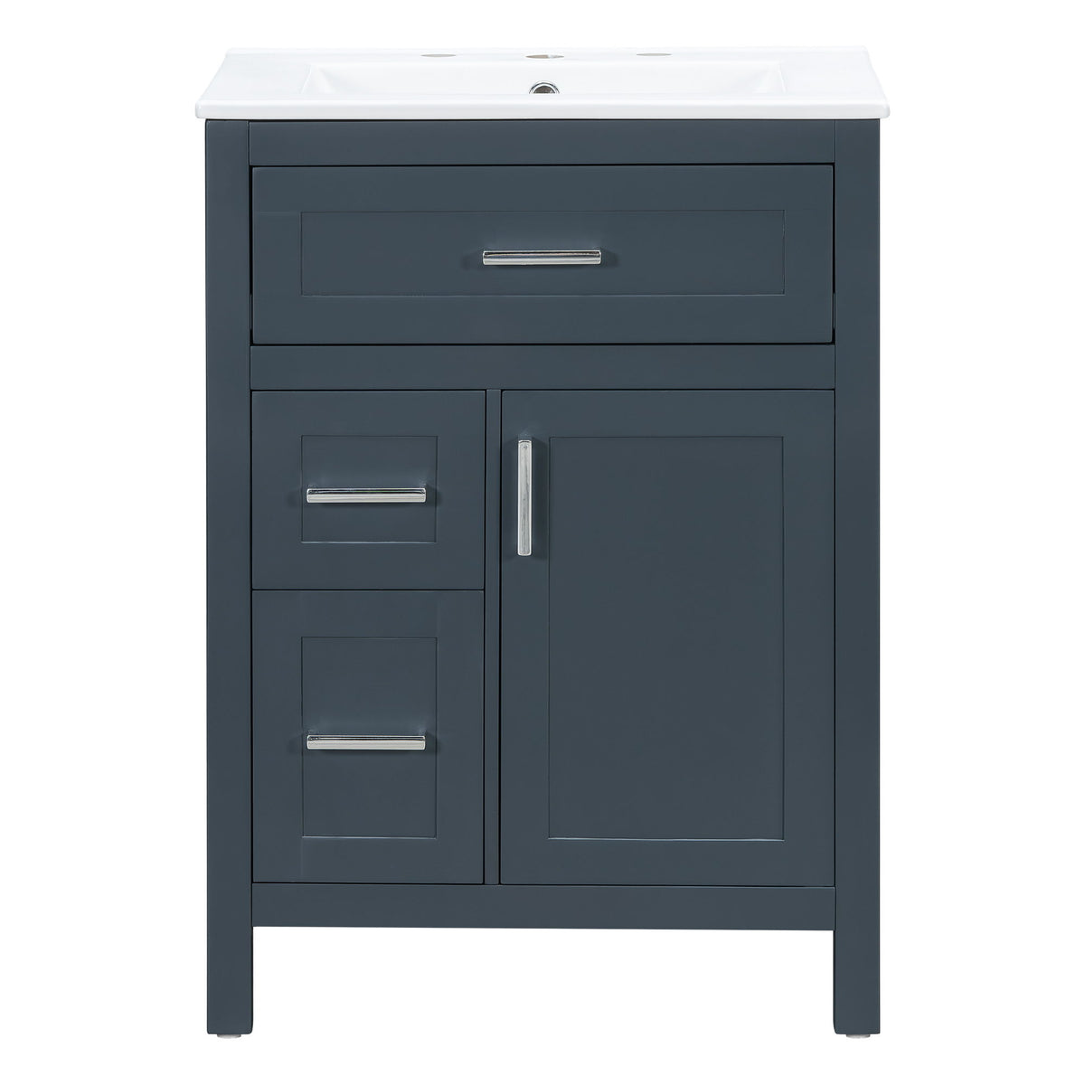 Modern Bathroom Vanity With Sink, Flip Drawer & 2 Drawers, Soft Close Hinges, Adjustable Shelf