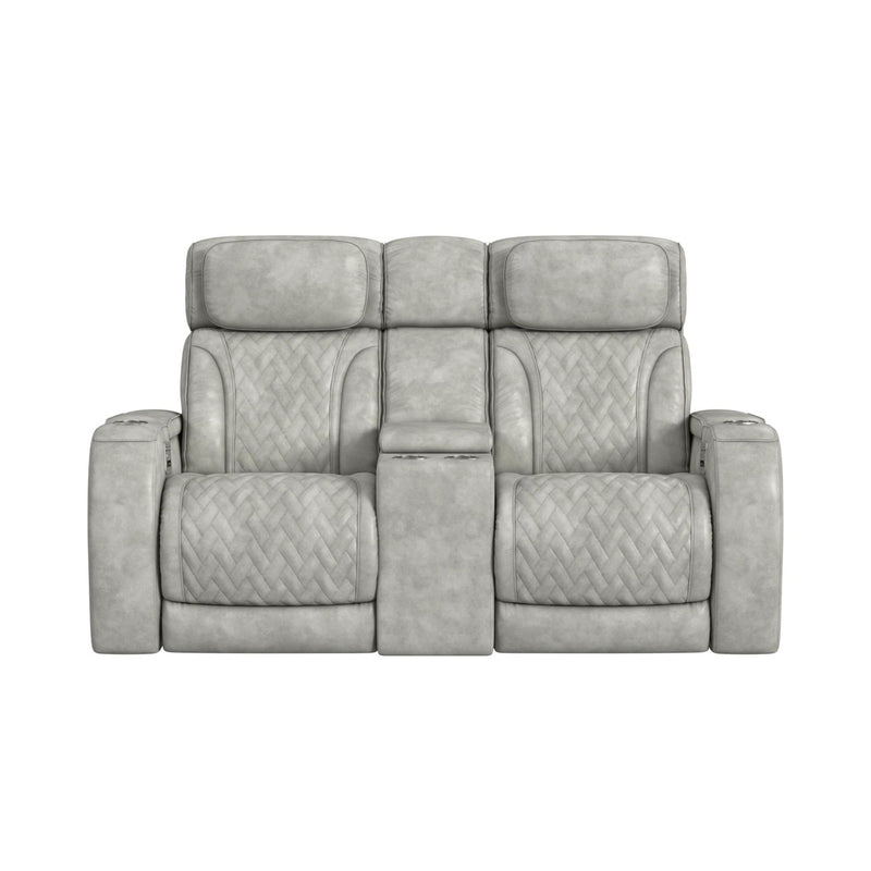 Prime Time - P3 Loveseat With Console, 7 Colors Led, Cup Holders And Wireless Charger Controller - Leather Gel Light Gray