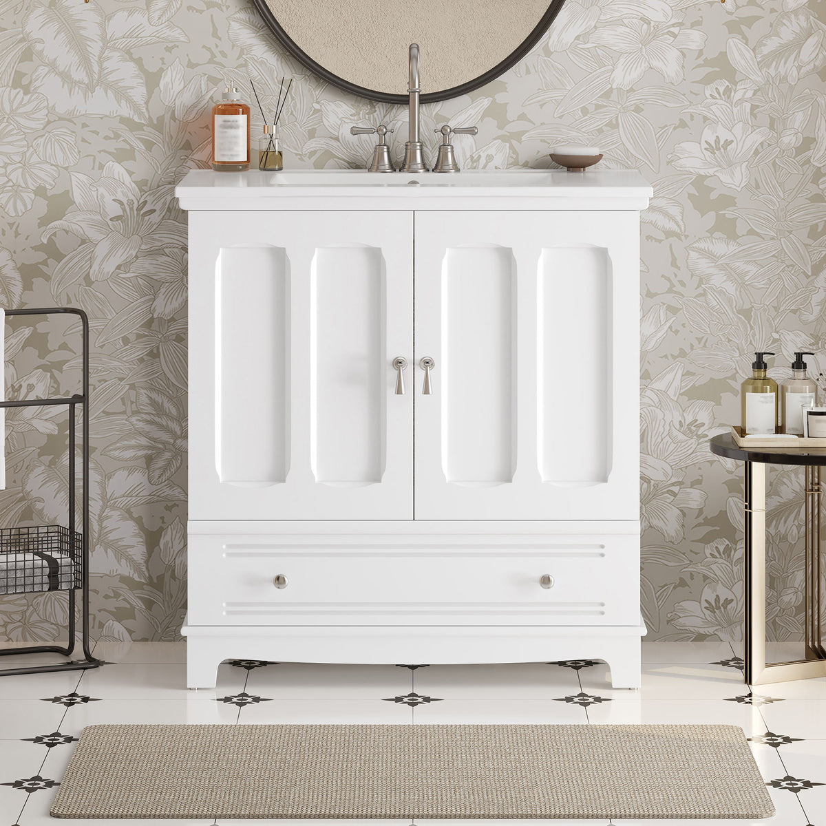 Bathroom Vanity With Sink, Cabinet With Adjustable Shelf And Drawer Divider
