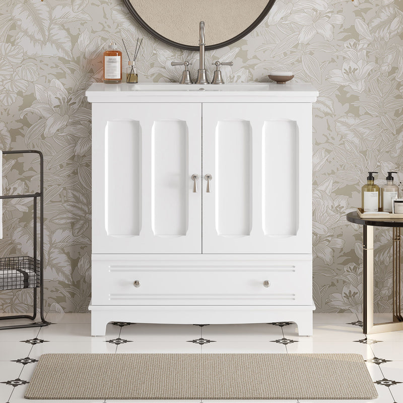Bathroom Vanity With Sink, Cabinet With Adjustable Shelf And Drawer Divider