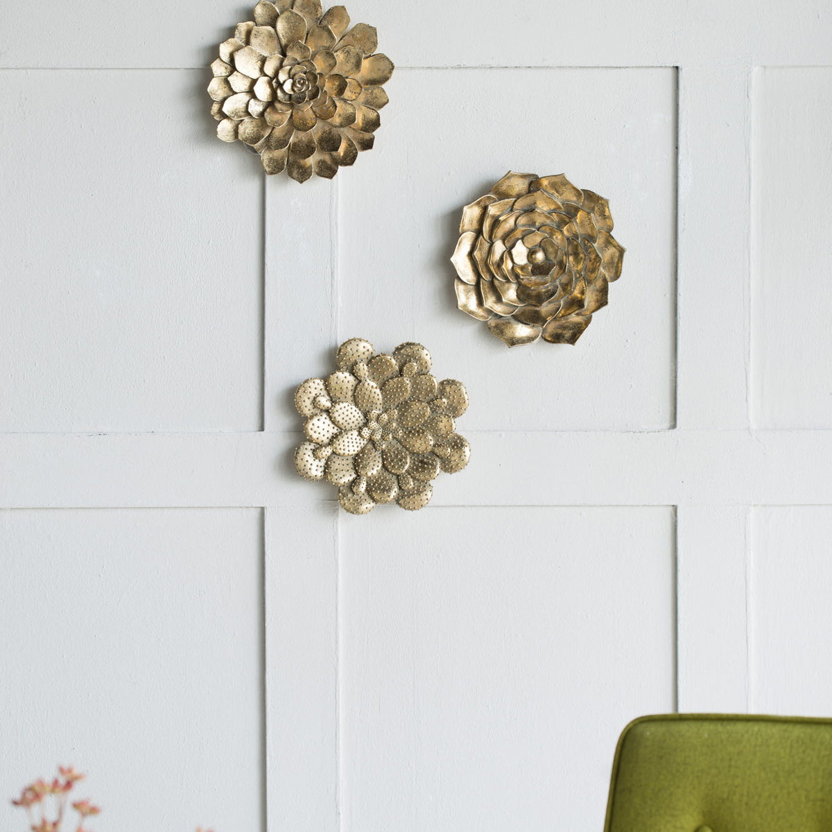 3 Piece Succulent Wall Plaque - Gold