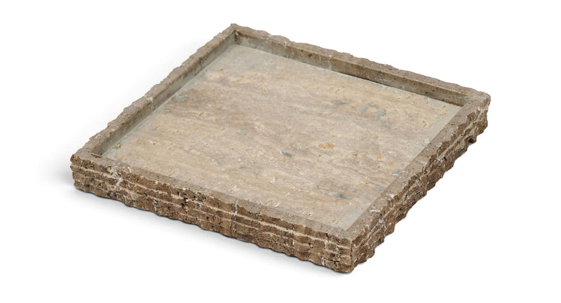 White marble tray with subtle gray veining and thick squared rim.
