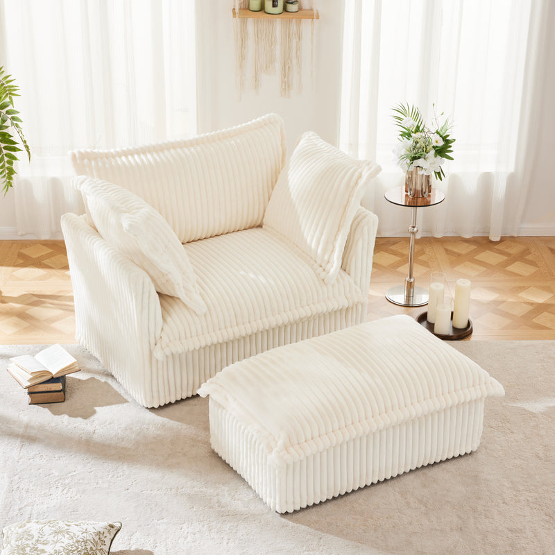 Set of 2 Slipcovered Corduroy Armchairs - Cream Corduroy