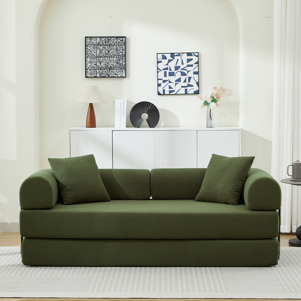Folding Sofa Bed, 78.5' Convertible Couch Bed with 2 Pillows, Fold Out Couch, Foam Spring Floor Mattress, Futon Couch for Living Room, Office, Apartment