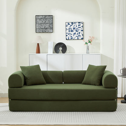 Folding Sofa Bed, 78.5' Convertible Couch Bed with 2 Pillows, Fold Out Couch, Foam Spring Floor Mattress, Futon Couch for Living Room, Office, Apartment