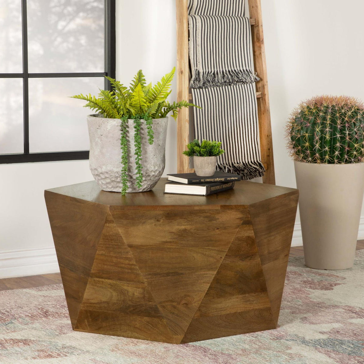 Zalika Hexagonal Solid Mango Wood Coffee Table Natural