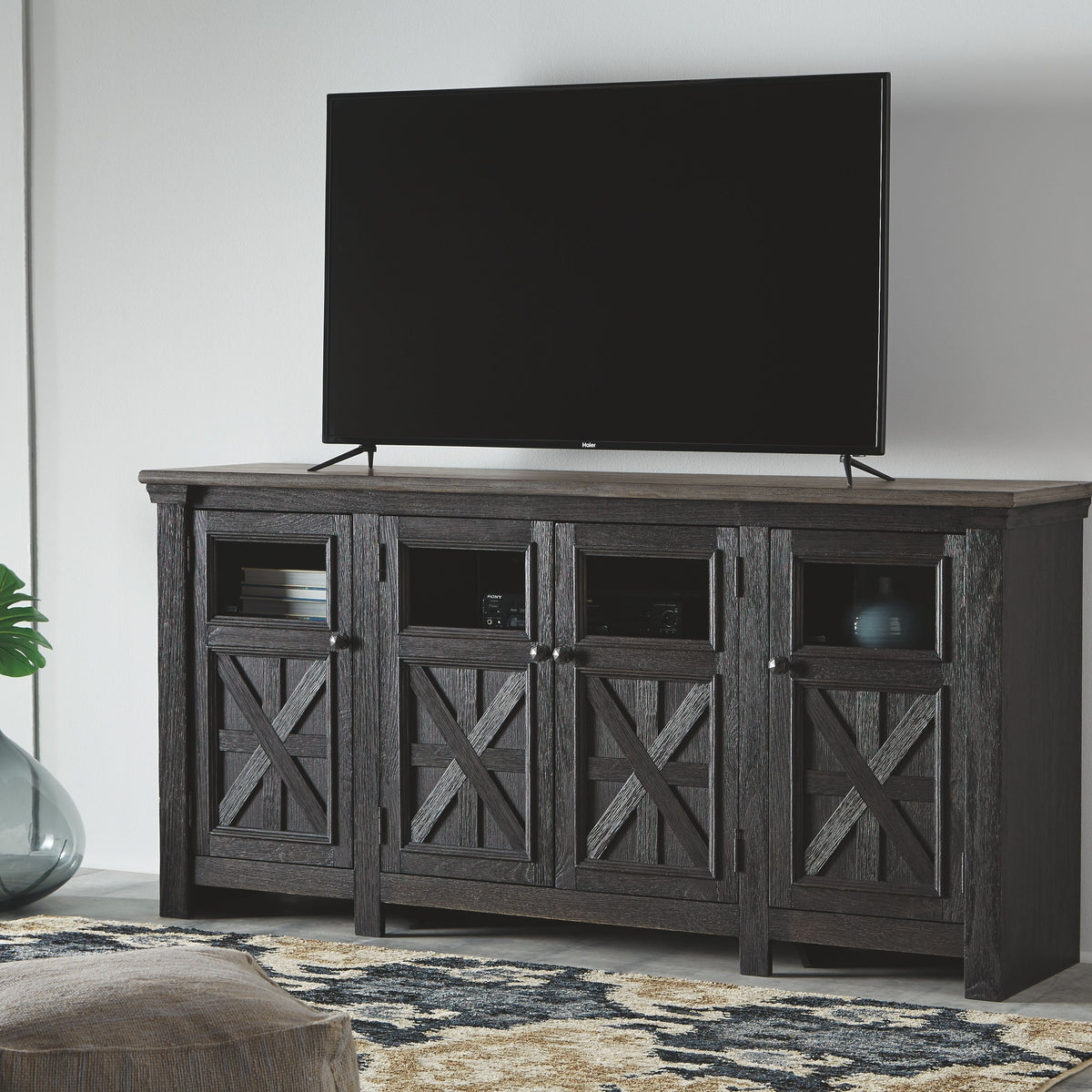 Tyler Creek - Black / Gray - Extra Large TV Stand