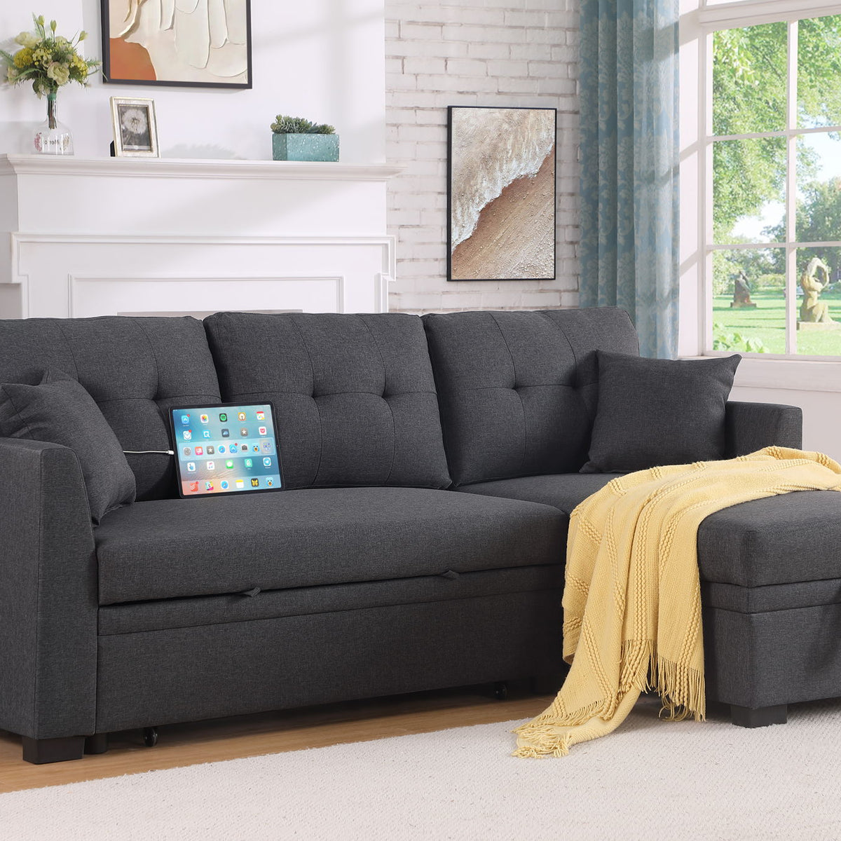 Sectional Sofa Bed - Dark Gray