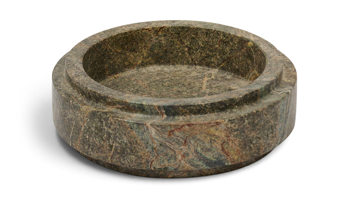 Parsons genuine marble bowl, green marble with mottled texture and wide lip