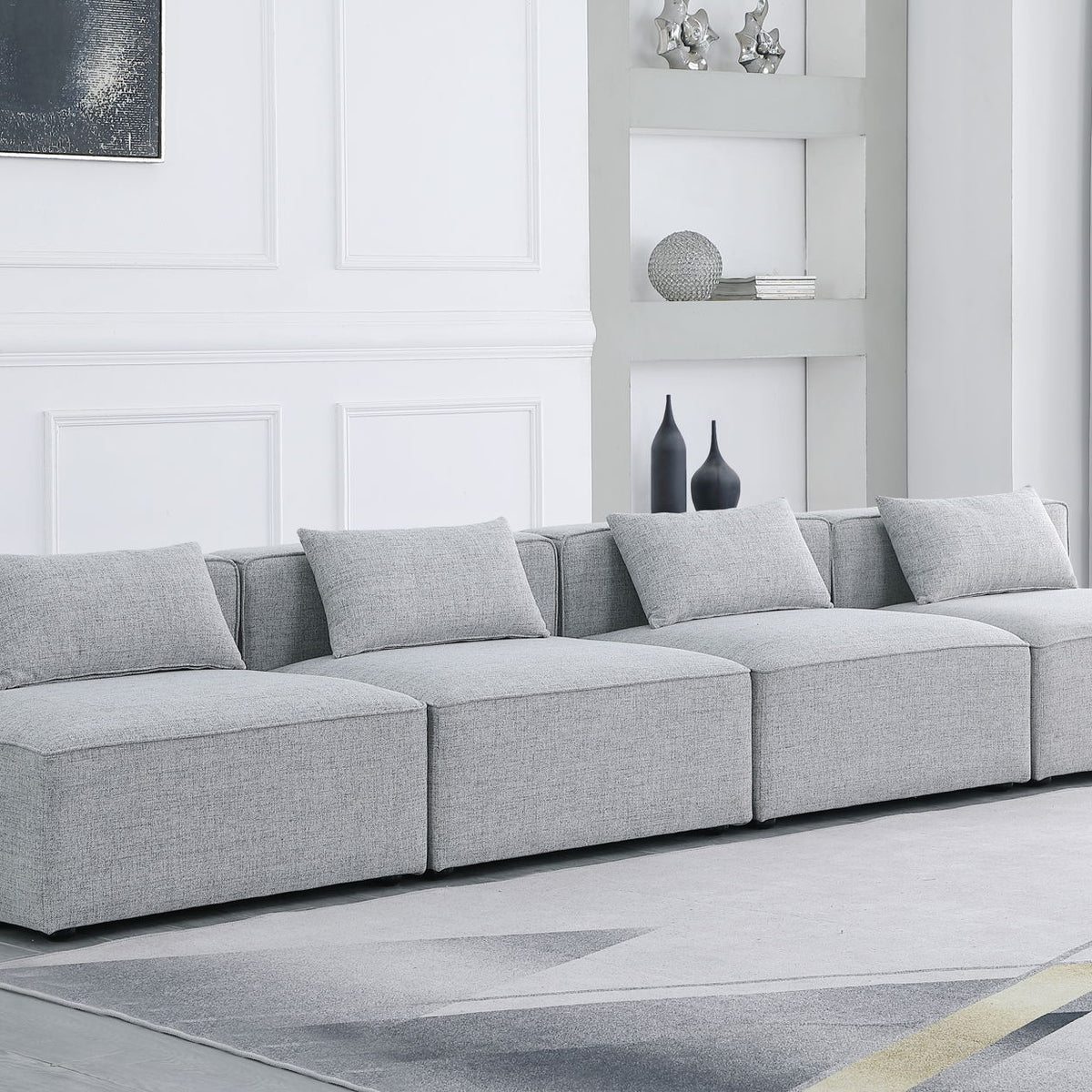 Cube - Linen Modular 4 Seat Armless Sofa