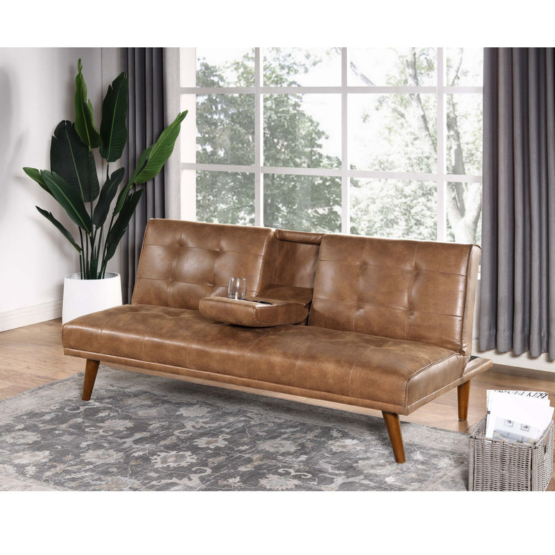 Tufted Convertible Sofa With Cup Holders - Brown
