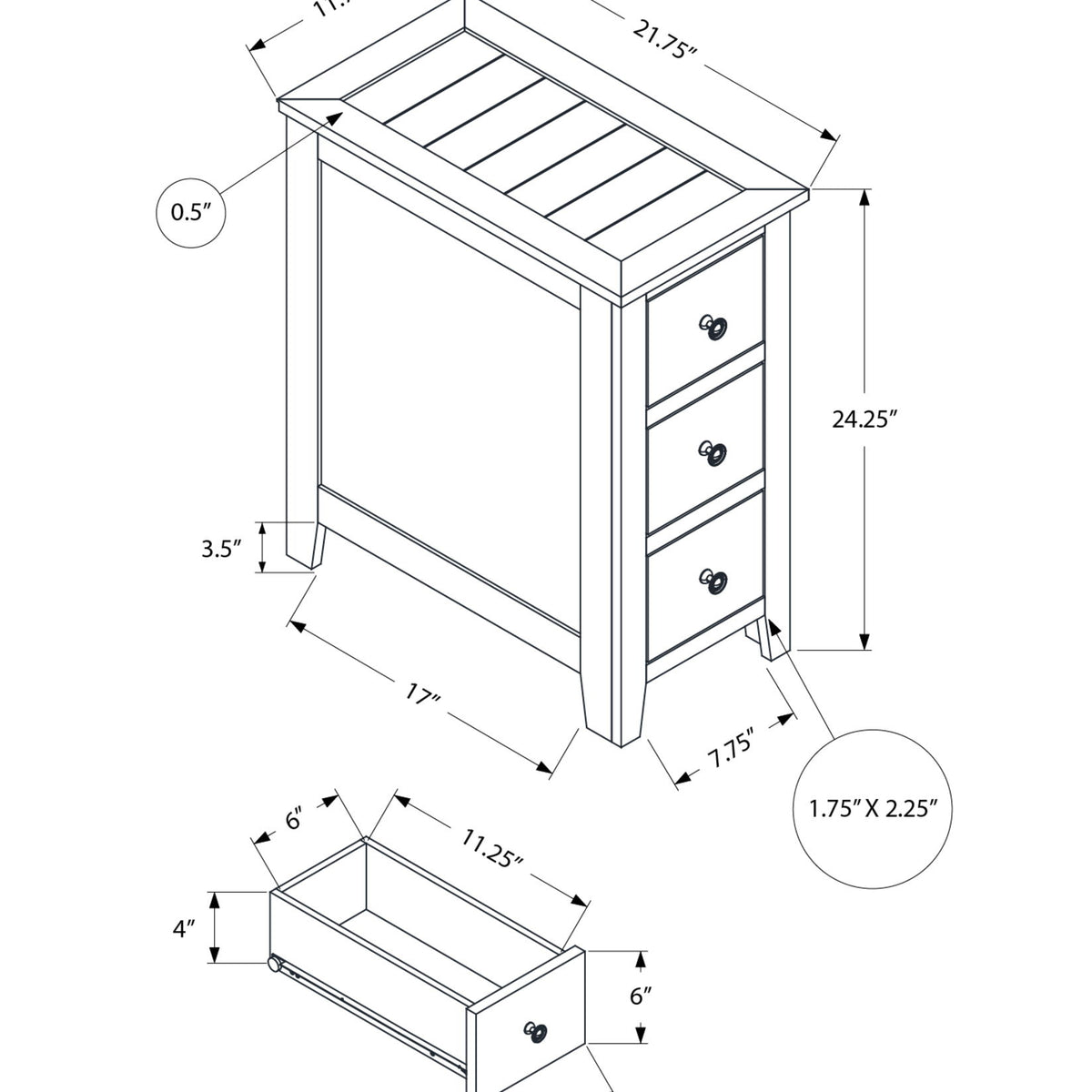 Accent End Table, Storage Drawer, Transitional Design