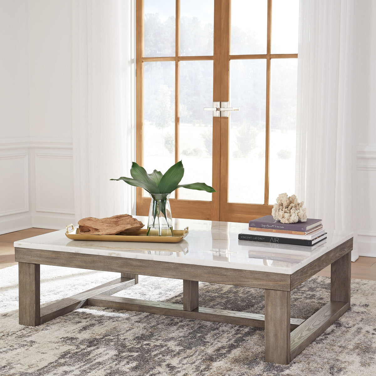 Loyaska - Rectangular Cocktail Table - Brown / Ivory