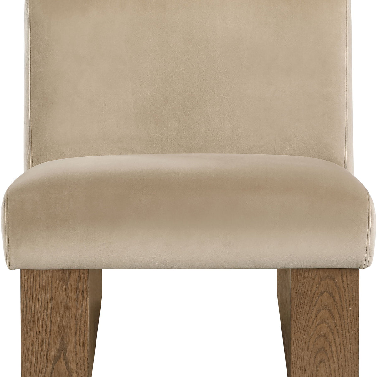 Vantage velvet performance accent chair, beige fabric upholstery with dark wood legs