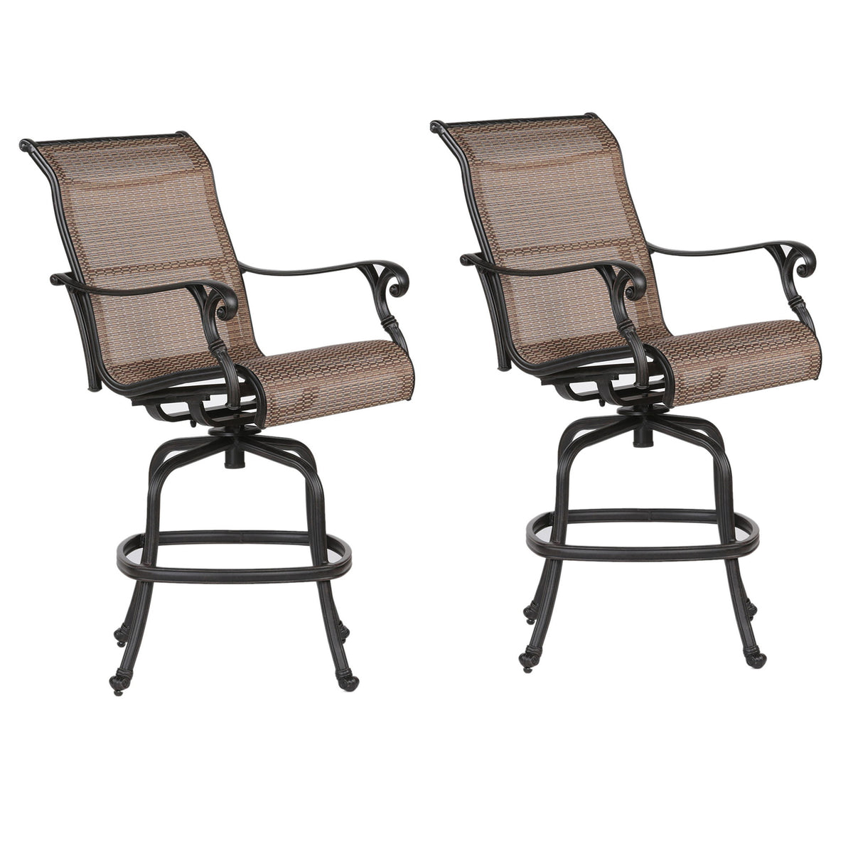 Outdoor Sling Counter Stool (Set of 2) With Aluminum Frame, All Weather - Dark Brown
