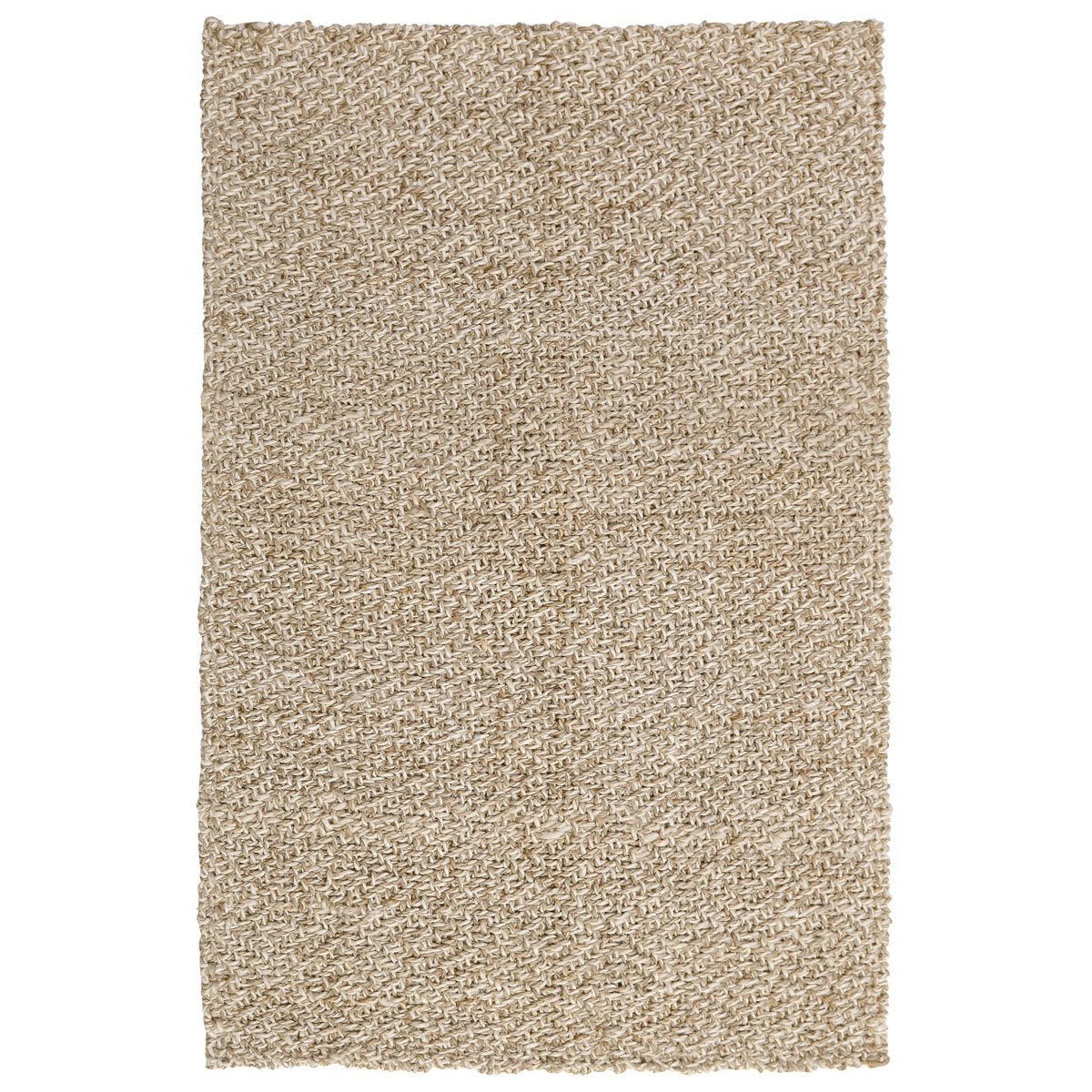 Ivory woven area rug with dense looped texture throughout