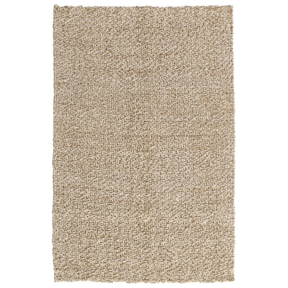 Ivory woven area rug with dense looped texture throughout