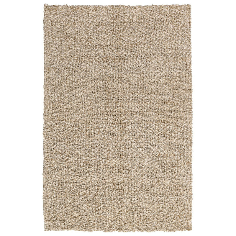 Ivory woven area rug with dense looped texture throughout