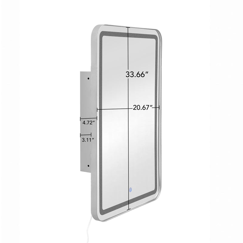 Rectangle Medicine Cabinet Mirror Bathroom Mirror With Storage Wall Mounted Medicine Mirror Cabinet With LED - Sliver