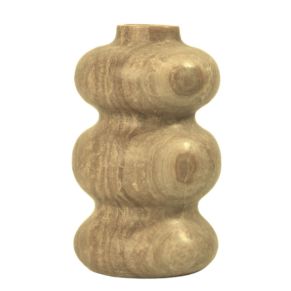 Marble-look swell vase with dark-gold swirl pattern, round base and narrow neck