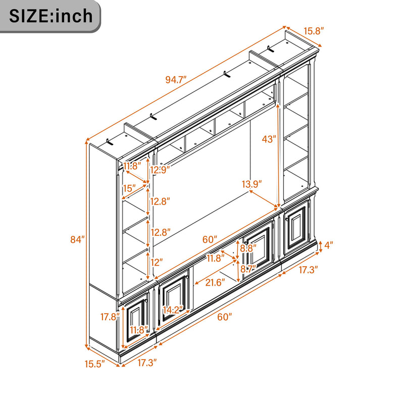 TV stand dimension diagram with side-view measurements and labeled height and width
