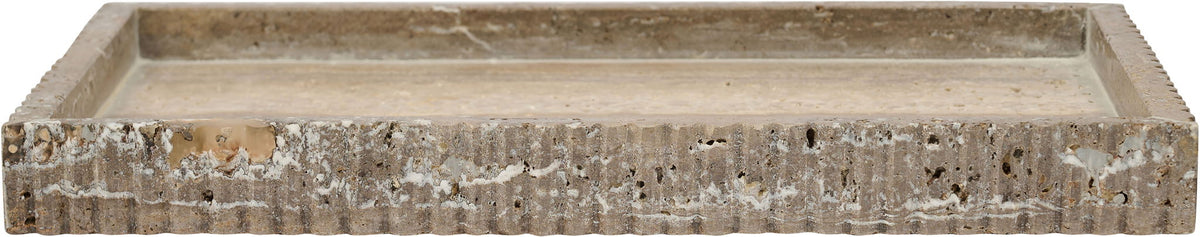 Gray veined marble tray with thick ridged border and flat rectangular base